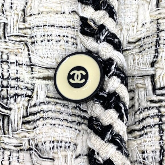 Chanel Beige Tweed Skirt With Braided Trim & Tassel Detail Size 34 Wool Blend Ma - Picture 6 of 8